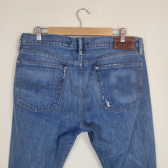 Polo Ralph Lauren Jeans 35x32 Blue Denim Slim Straight Zip Fly Stratford Wash - Picture 4 of 12